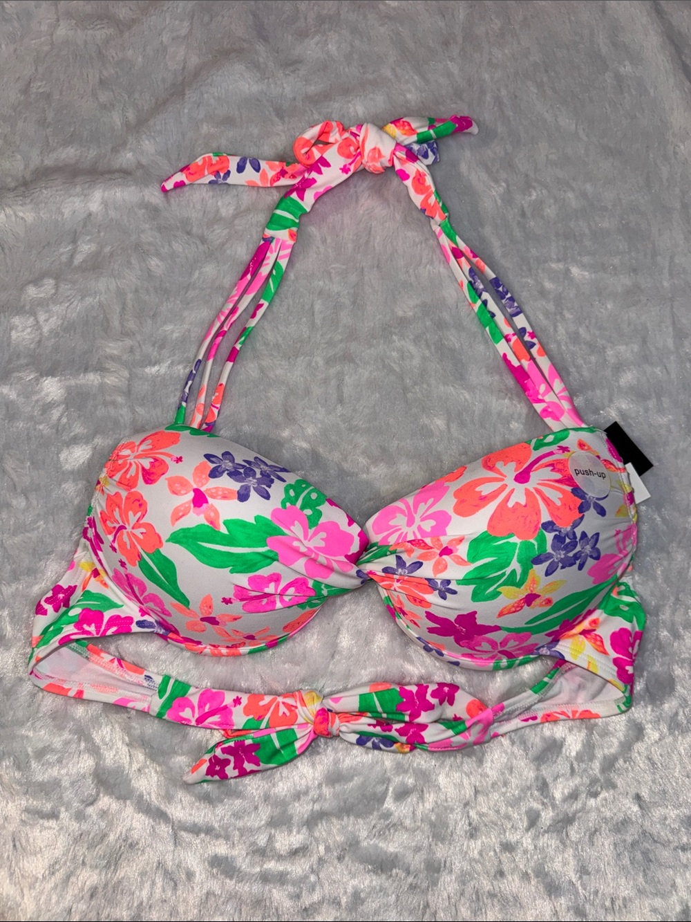 California Waves Floral Molded Bikini Top - Pink, Green, Orange, Purple